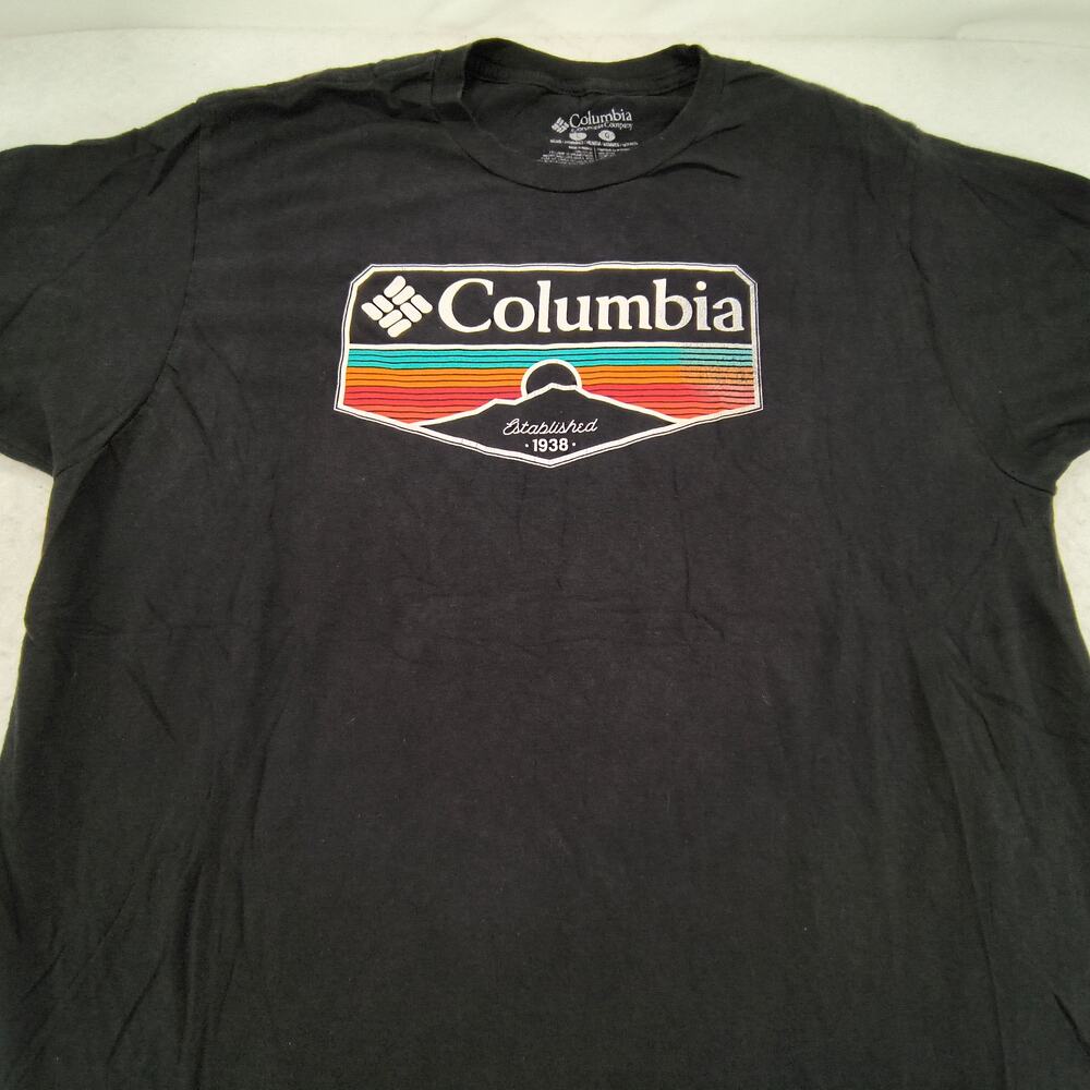 Columbia Short Sleeve Crew Neck Graphic Shirt Mens Size Large L Black White